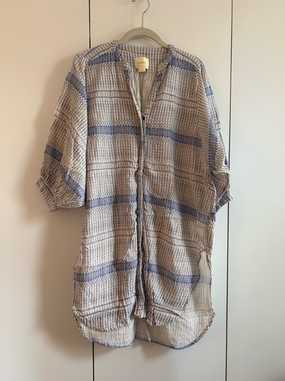 Maeve Blue & Cream Patterned Button-Front Tunic
